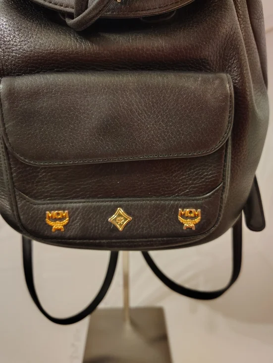 MCM Black Leather Visetos Logo Backpack with Gold Hardware - Picture 9 of 15
